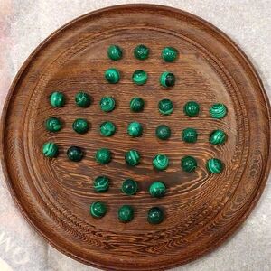 Vintage Handmade Wood and Malachite  Solitaire game